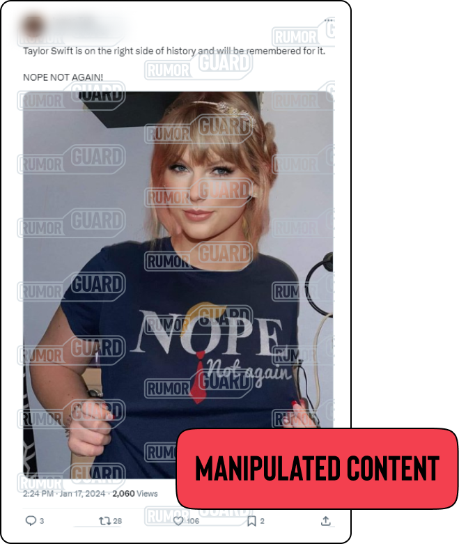 Image of Taylor Swift wearing anti-Trump T-shirt is doctored