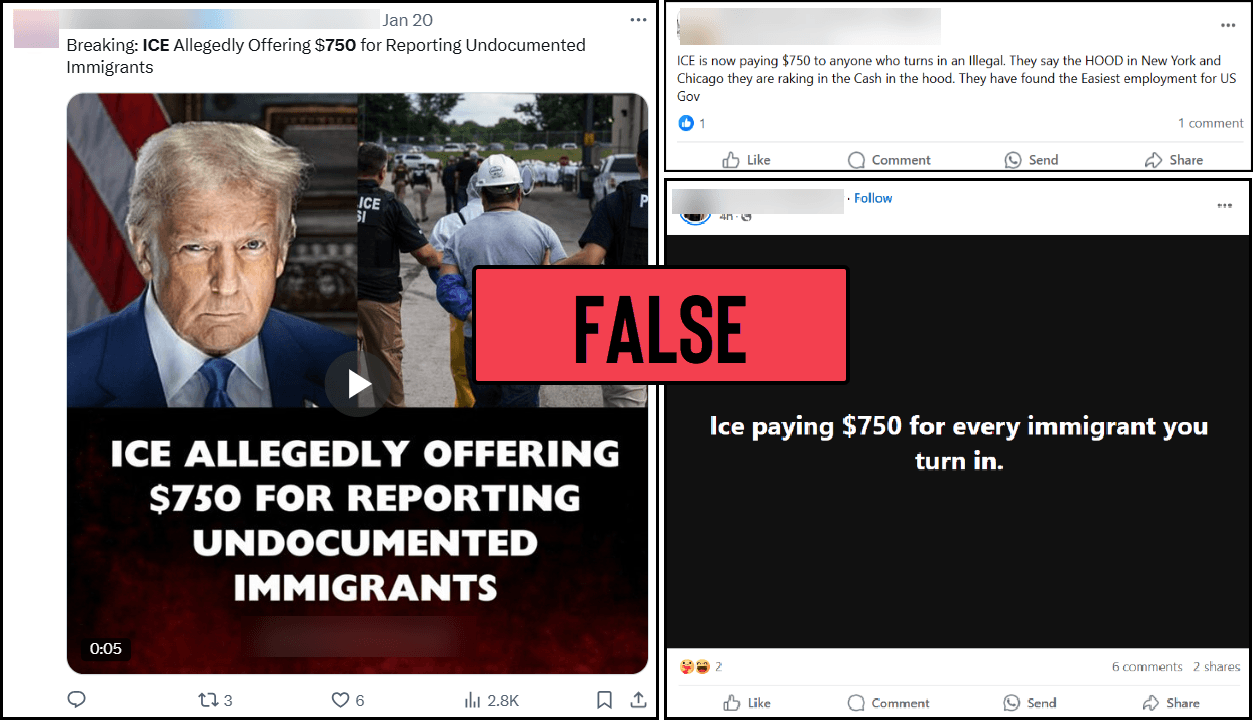 No, ICE is not offering $750 to report undocumented immigrants